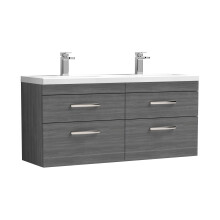 Millwich Contemporary 4 Drawer Wall Hung Vanity Unit with Basin, Anthracite Woodgrain, 1200mm