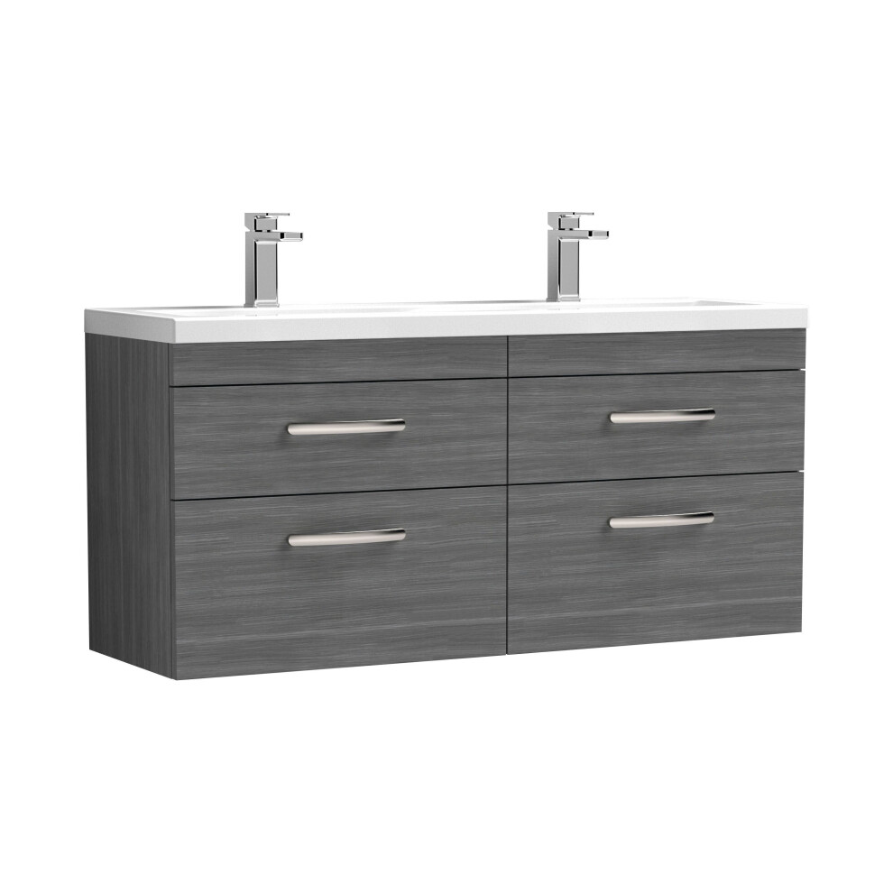 Balterley Millwich Contemporary 4 Drawer Wall Hung Vanity Unit With Basin, Anthracite Woodgrain, 1200Mm Grey