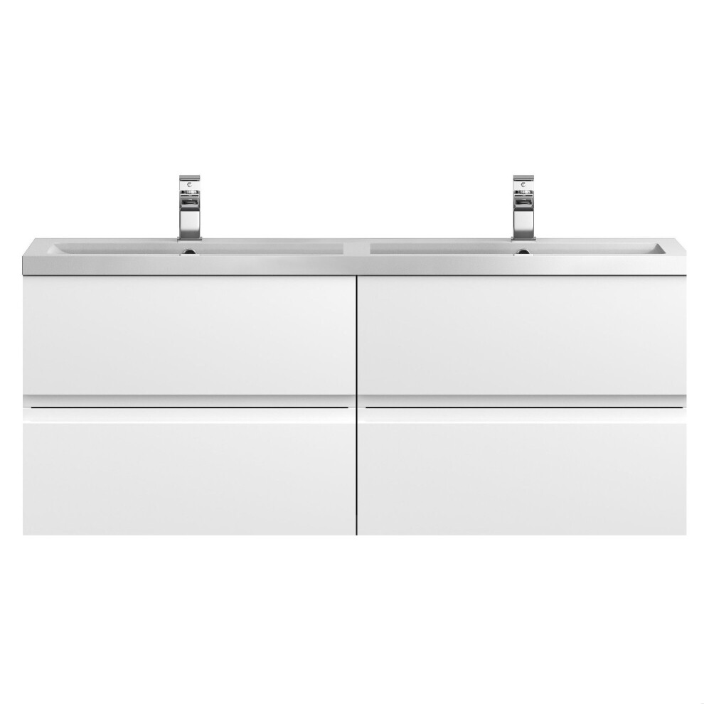 Balterley Mavesyn Contemporary 4 Drawer Wall Hung Vanity Unit With Basin, Satin 1200Mm White