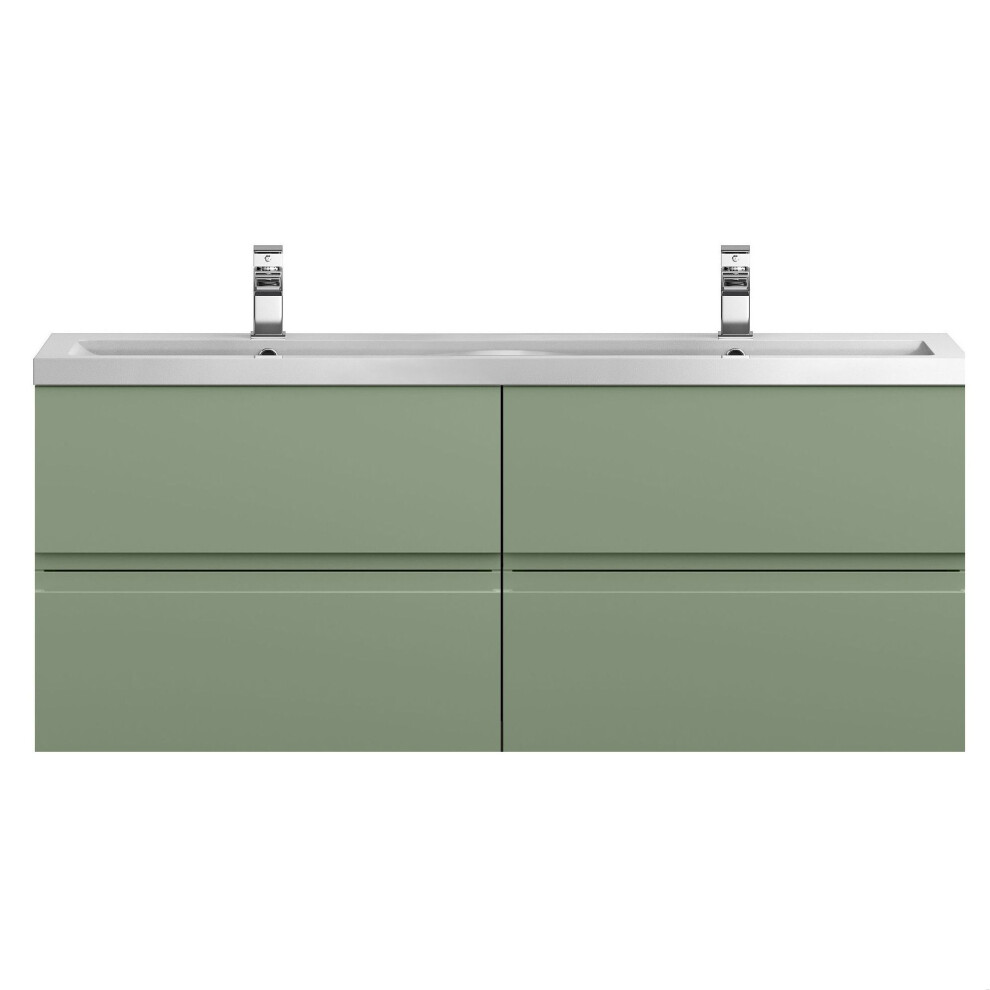 Balterley Mavesyn Contemporary 4 Drawer Wall Hung Vanity Unit With Basin, Satin 1200Mm Green