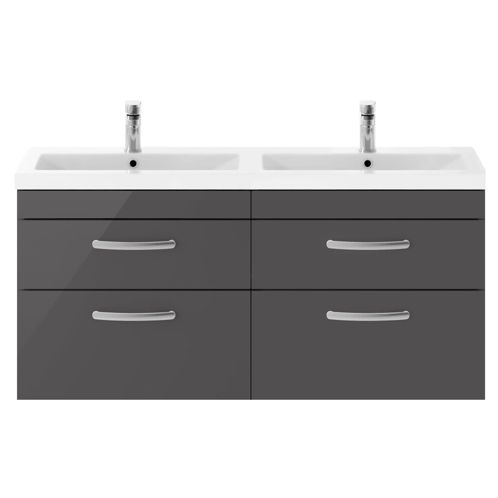 Balterley Millwich Contemporary 4 Drawer Wall Hung Vanity Unit With Basin, Gloss Grey, 1200Mm