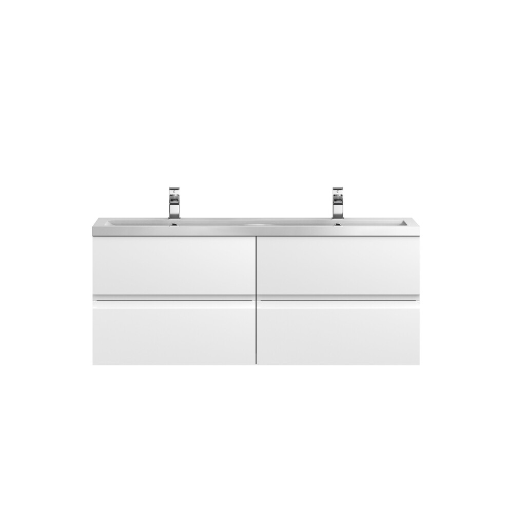 Balterley Mavesyn Contemporary 4 Drawer Wall Hung Vanity Unit With Basin, Satin 1200Mm White