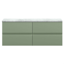 Mavesyn Contemporary 4 Drawer Wall Hung Vanity Unit with Laminate Worktop, Satin Green, 1200mm