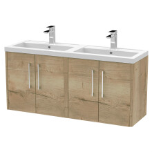 Winshill Contemporary 4 Door Wall Hung Vanity Unit with Thin Edge Basin, Light Oak, 1200mm