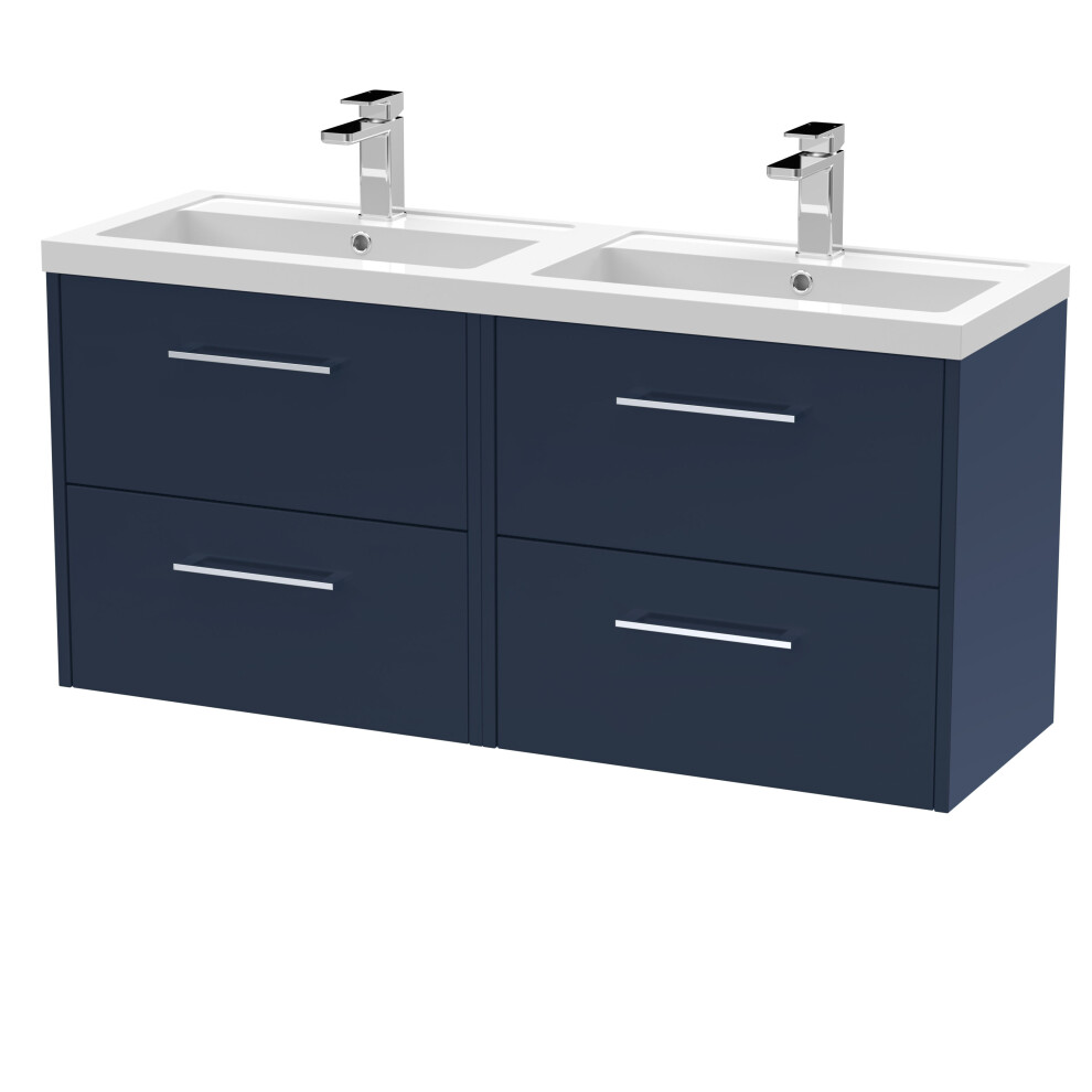 Balterley Winshill Contemporary 4 Drawer Wall Hung Vanity Unit With Double Basin, Dark 1200Mm Blue
