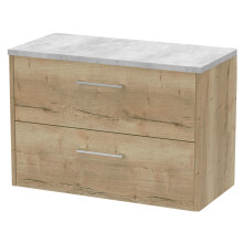 Winshill Contemporary 2 Drawer Wall Hung Vanity Unit with Laminate Worktop, Light Oak, 800mm