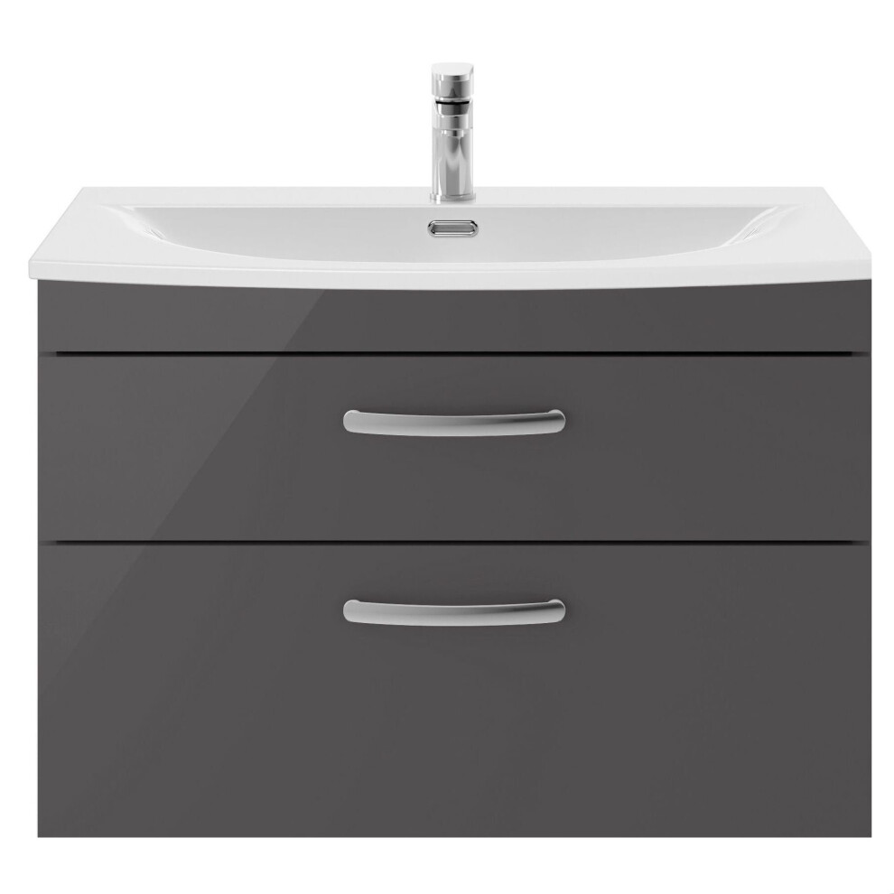 Balterley Millwich Contemporary 2 Drawer Wall Hung Vanity Unit With Curved Basin, Gloss 800Mm Grey