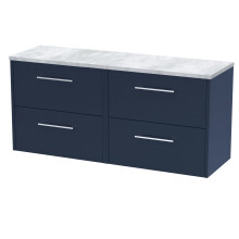 Winshill Contemporary 4 Drawer Wall Hung Vanity Unit with Laminate Worktop, Dark Blue, 1200mm