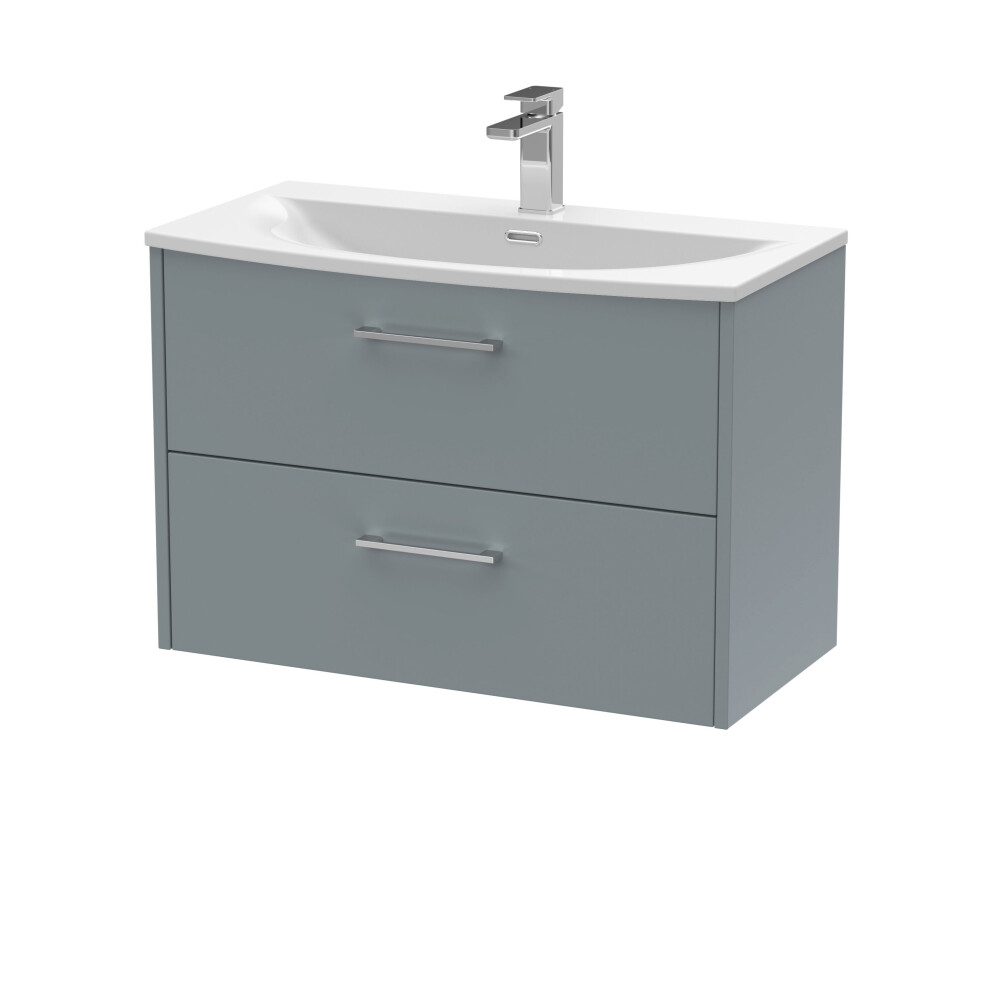 Balterley Winshill Contemporary 2 Drawer Wall Hung Vanity Unit With Curved Basin, 800Mm Grey