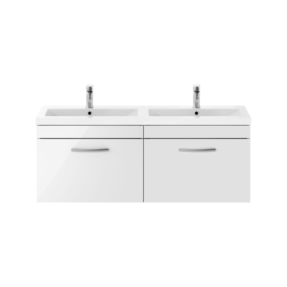 Balterley Millwich Contemporary 2 Drawer Wall Hung Vanity Unit With Basin, Gloss White, 1200Mm