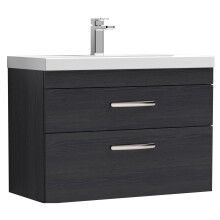 Millwich Contemporary 2 Drawer Wall Hung Vanity Unit with Thin Edge Basin, Charcoal Black, 800mm