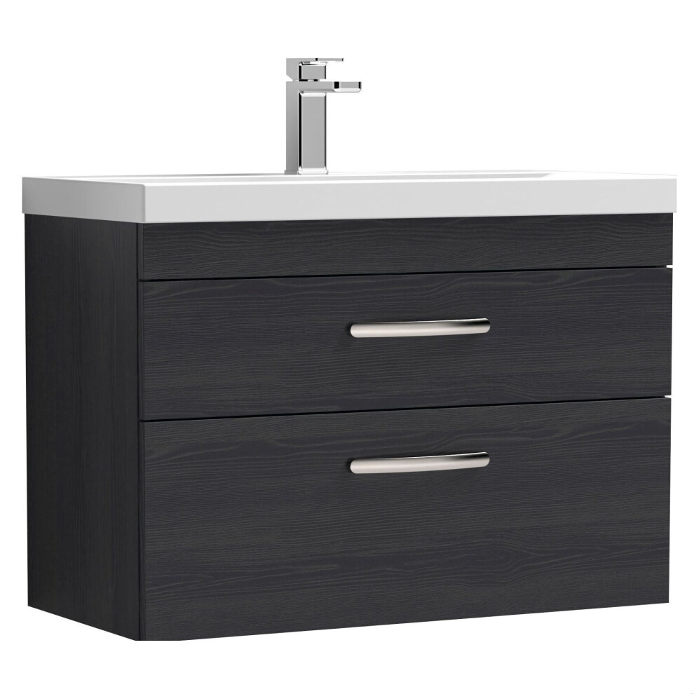 Balterley Millwich Contemporary 2 Drawer Wall Hung Vanity Unit With Thin Edge Basin, Charcoal 800Mm Black