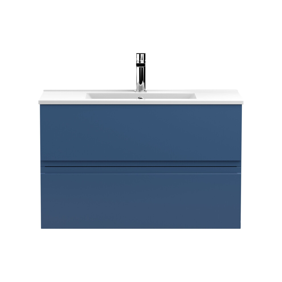 Balterley Mavesyn Contemporary 2 Drawer Wall Hung Vanity Unit With Minimalist Basin, Dark 800Mm Blue