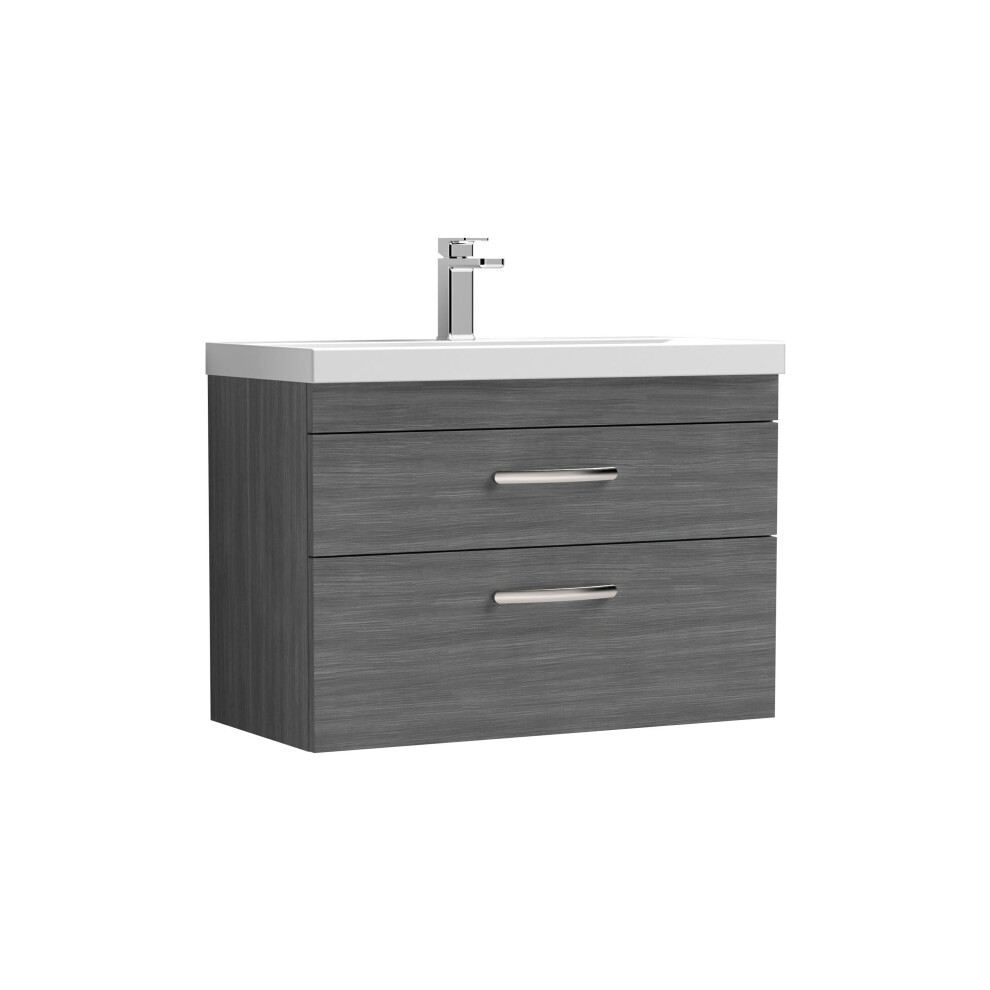 Balterley Millwich Contemporary 2 Drawer Wall Hung Vanity Unit With Thin Edge Basin, Anthracite Woodgrain, 800Mm Grey