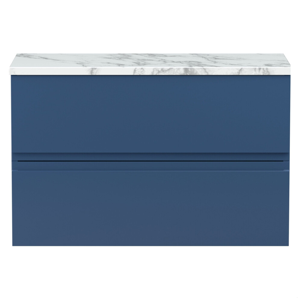 Balterley Mavesyn Contemporary 2 Drawer Wall Hung Vanity Unit With Laminate Worktop, Dark 800Mm Blue