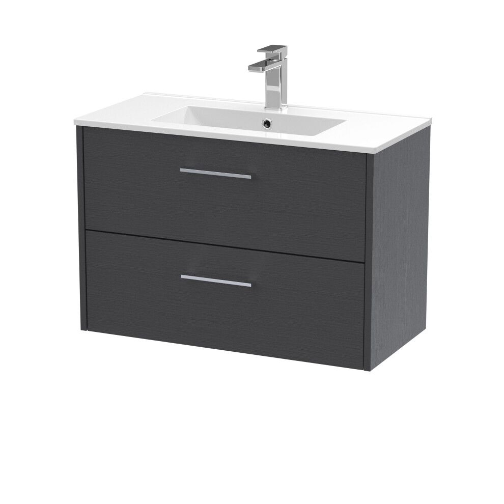 Balterley Winshill Contemporary 2 Drawer Wall Hung Vanity Unit With Minimalist Basin, Woodgrain Dark 800Mm Grey