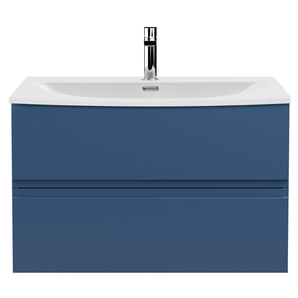 Balterley Mavesyn Contemporary 2 Drawer Wall Hung Vanity Unit With Curved Basin, Dark 800Mm Blue