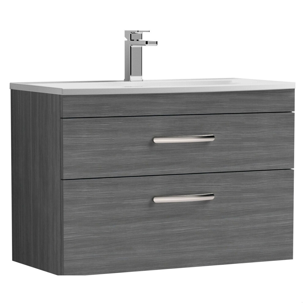 Balterley Millwich Contemporary 2 Drawer Wall Hung Vanity Unit With Curved Basin, Anthracite Woodgrain, 800Mm Grey
