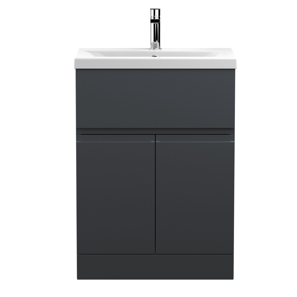 Photos - Washbasin cabinet Mavesyn Contemporary 2 Door 1 Drawer Floor Standing Vanity Unit with Mid-Edge Basin, Dark Grey, 600mm Grey BFRA1403A