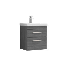 Millwich Contemporary 2 Drawer Wall Hung Vanity Unit with Thin Edge Basin, Anthracite Woodgrain, 500mm