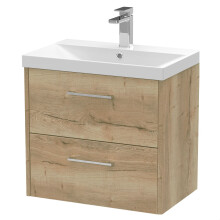 Winshill Contemporary 2 Drawer Wall Hung Vanity Unit with Thin Edge Basin, Light Oak, 600mm