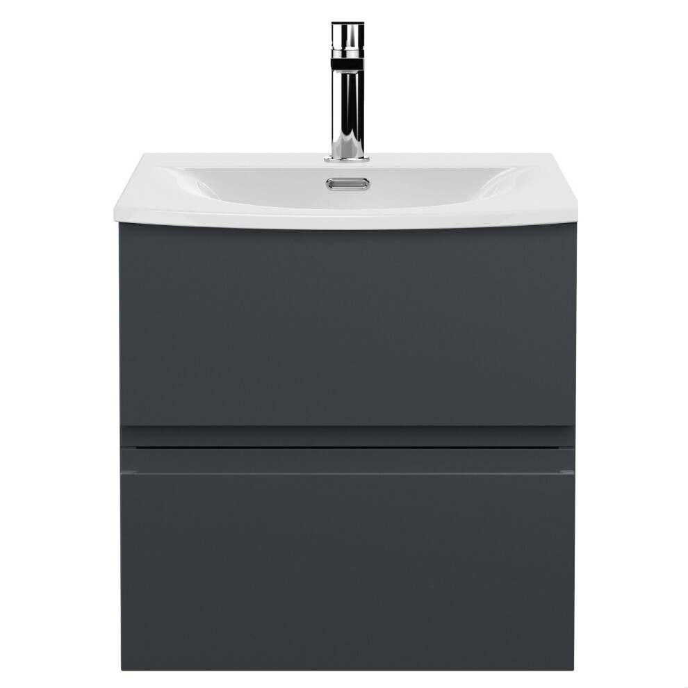 Balterley Mavesyn Contemporary 2 Drawer Wall Hung Vanity Unit With Curved Basin, Dark 500Mm Grey