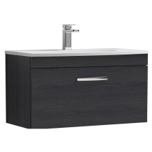 Millwich Contemporary 1 Drawer Wall Hung Vanity Unit with Curved Basin, Charcoal Black, 800mm