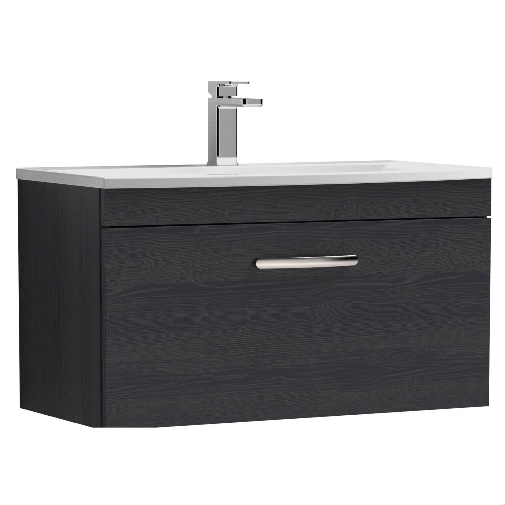 Balterley Millwich Contemporary 1 Drawer Wall Hung Vanity Unit With Curved Basin, Charcoal 800Mm Black