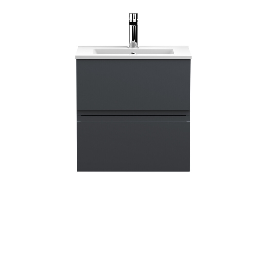 Balterley Mavesyn Contemporary 2 Drawer Wall Hung Vanity Unit With Minimalist Basin, Dark 500Mm Grey