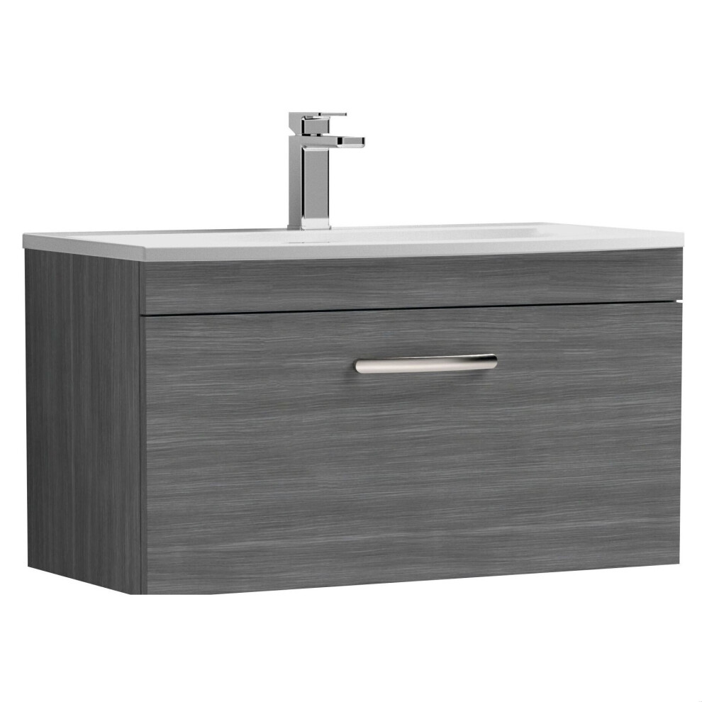 Balterley Millwich Contemporary 1 Drawer Wall Hung Vanity Unit With Curved Basin, Anthracite Woodgrain, 800Mm Grey