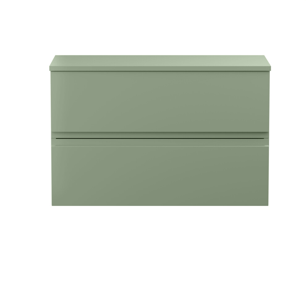 Balterley Mavesyn Contemporary 2 Drawer Wall Hung Vanity Unit With Worktop, Satin 800Mm Green