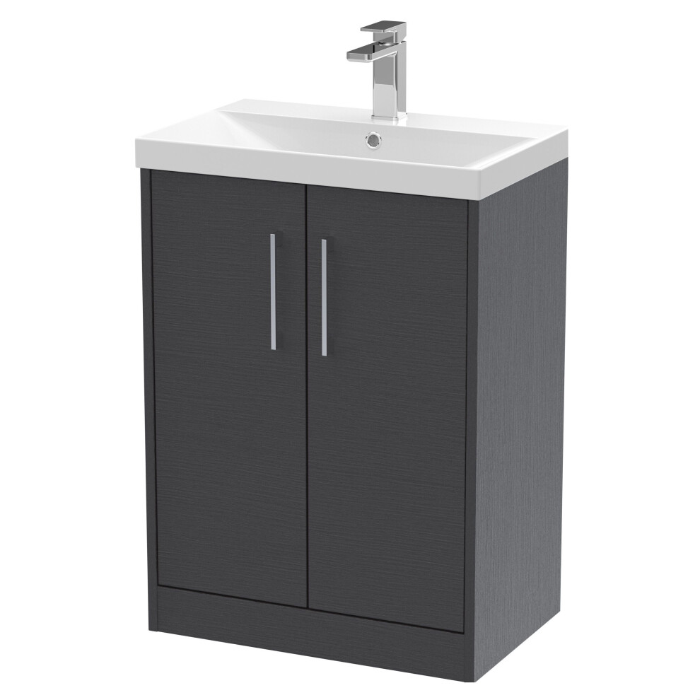 Balterley Winshill Contemporary 2 Door Floor Standing Vanity Unit With Thin Edge Basin, Woodgrain Dark Grey, 600Mm