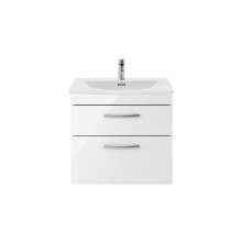 Millwich Contemporary 2 Drawer Wall Hung Vanity Unit with Curved Basin, Gloss White, 600mm