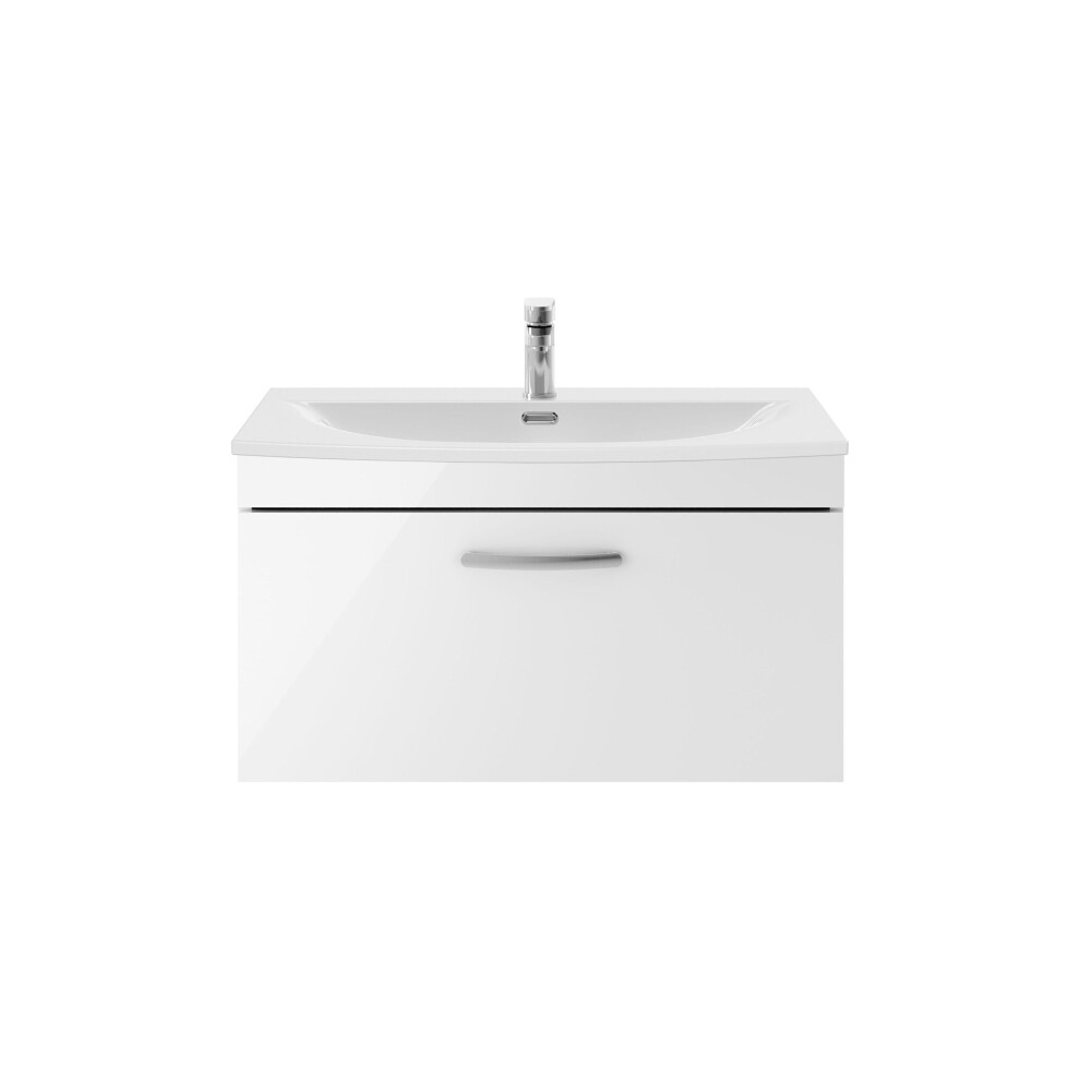 Balterley Millwich Contemporary 1 Drawer Wall Hung Vanity Unit With Curved Basin, Gloss 800Mm White