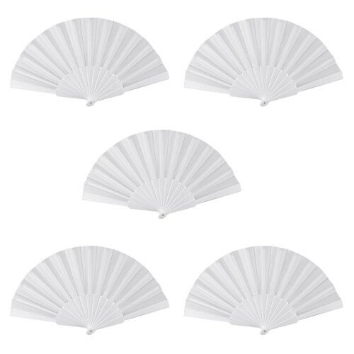 5X Plastic Fabric Hand Foldable Fan for Ladies Men White
