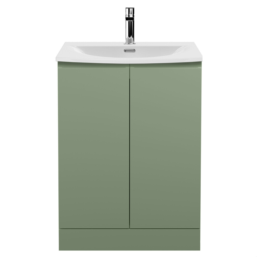Balterley Mavesyn Contemporary 2 Door Floor Standing Vanity Unit With Curved Basin, Satin Green, 600Mm