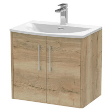 Winshill Contemporary 2 Door Wall Hung Vanity Unit with Curved Basin, Light Oak, 600mm