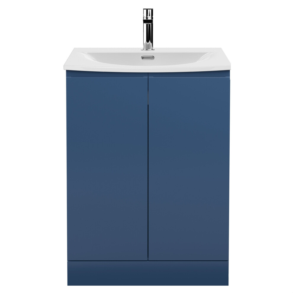 Balterley Mavesyn Contemporary 2 Door Floor Standing Vanity Unit With Curved Basin, Dark 600Mm Blue