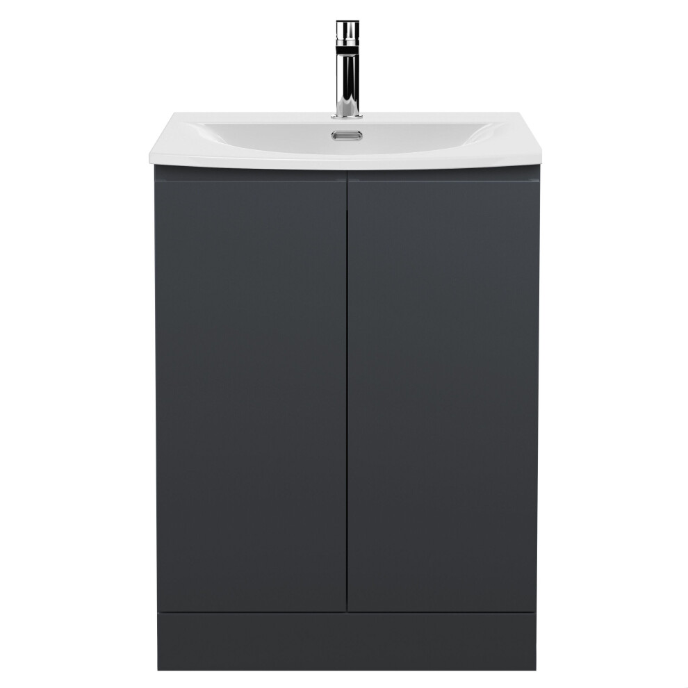 Balterley Mavesyn Contemporary 2 Door Floor Standing Vanity Unit With Curved Basin, Dark 600Mm Grey