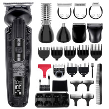 Hatteker Zastřihovač vousů pro muže Zastřihovač vlasů Elektrický holicí strojek Bezdrátový vodotěsný pánský holicí set 8 v 1 Black