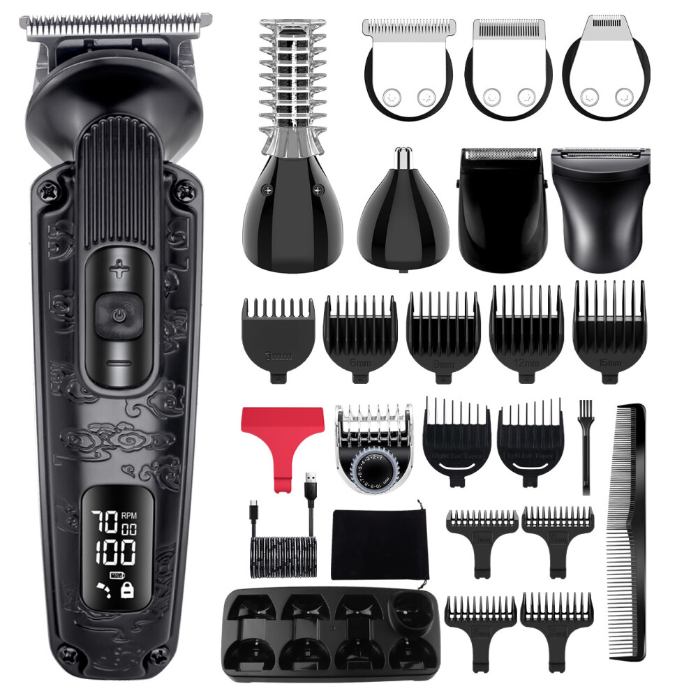 Hatteker Black Beard Trimmer Body Trimmer Hair Clipper Electric Shaver Kit 8In1