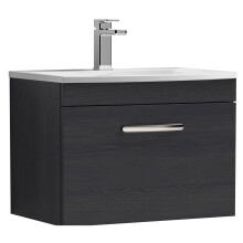 Millwich Contemporary 1 Drawer Wall Hung Vanity Unit with Curved Basin, Charcoal Black, 600mm