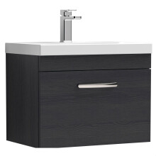 Millwich Contemporary 1 Drawer Wall Hung Vanity Unit with Thin Edge Basin, Charcoal Black, 600mm