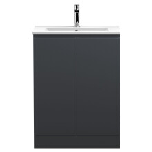 Mavesyn Contemporary 2 Door Floor Standing Vanity Unit with Minimalist Basin, Dark Grey, 600mm