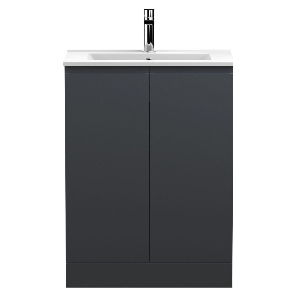 Balterley Mavesyn Contemporary 2 Door Floor Standing Vanity Unit With Minimalist Basin, Dark 600Mm Grey