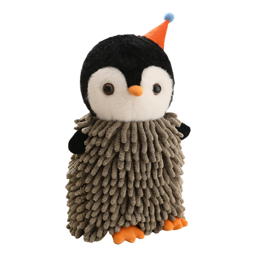 Cartoon Penguins Shape Hand Towel with Hanging Loop-Light Grey
