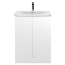 Mavesyn Contemporary 2 Door Floor Standing Vanity Unit with Curved Basin, Satin White, 600mm