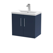 Winshill Contemporary 2 Door Wall Hung Vanity Unit with Mid-Edge Basin, Dark Blue, 600mm