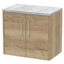 Winshill Contemporary 2 Door Wall Hung Vanity Unit with Laminate Worktop, Light Oak, 600mm