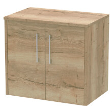 Winshill Contemporary 2 Door Wall Hung Vanity Unit with Worktop, Light Oak, 600mm